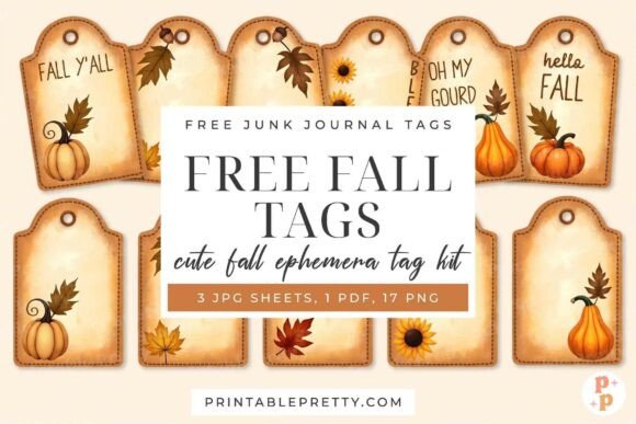 Download Free Fall Tags Junk Journal Ephemera - Fall tags Collection