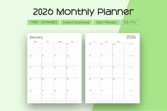 Download 2026 Monthly Planner (Start Monday) - Day Collection