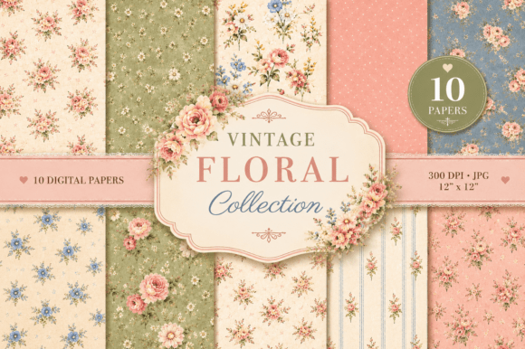 Download 10 Shabby Chic Floral Digital Papers - Premium Resources