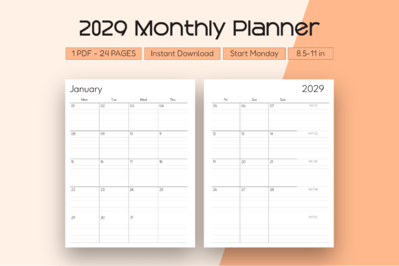 Download 2029 Monthly Planner (Start Monday) - Day Collection