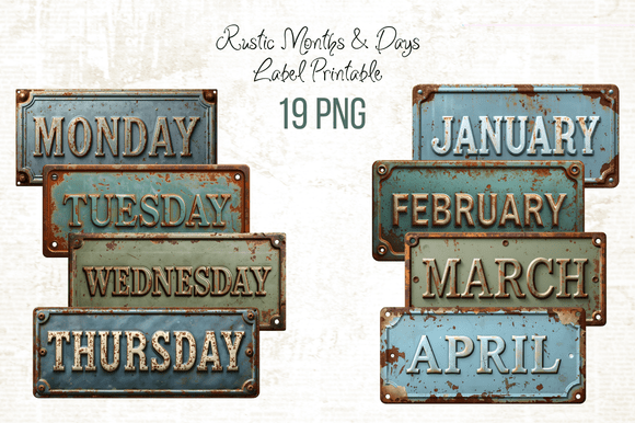 Download Rustic Months &amp; Days Label Printable - Day Collection