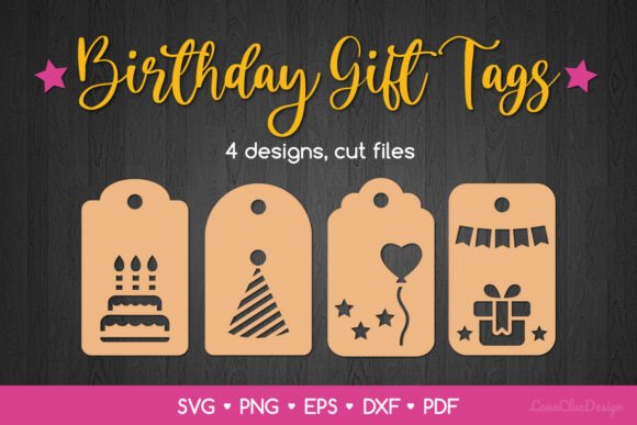 Download 4 Birthday Gift Tags SVG Cut Files - Day Collection